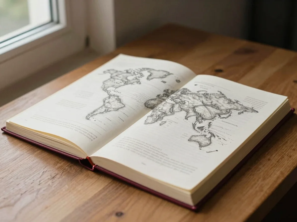 Editorial photograph of an open atlas-style world literature anth