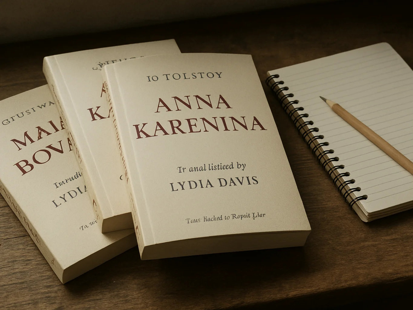 Editorial photograph of three translated novels fanned on a readi